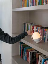 Portable LED Table Lamp with Glass Shade and Integrated Metal Handle for Indoor Use
