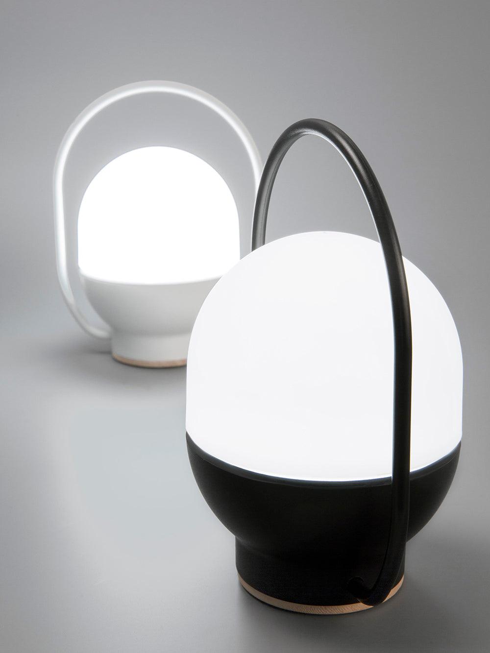 Portable LED Table Lamp with Glass Shade and Integrated Metal Handle for Indoor Use