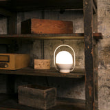 Portable LED Table Lamp with Glass Shade and Integrated Metal Handle for Indoor Use