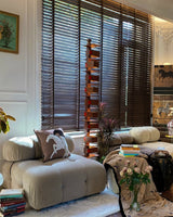 Modern Taliesin Style Stacked Wood Box Floor Lamp with Warm Ambient Uplight