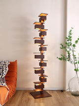 Modern Taliesin Style Stacked Wood Box Floor Lamp with Warm Ambient Uplight