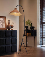 Tana Large Woven Rattan Floor Lamp Bell Shaped Standing Light for Modern Living Room