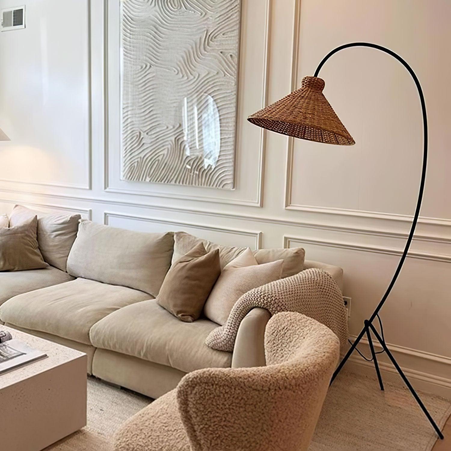 Tana Large Woven Rattan Floor Lamp Bell Shaped Standing Light for Modern Living Room