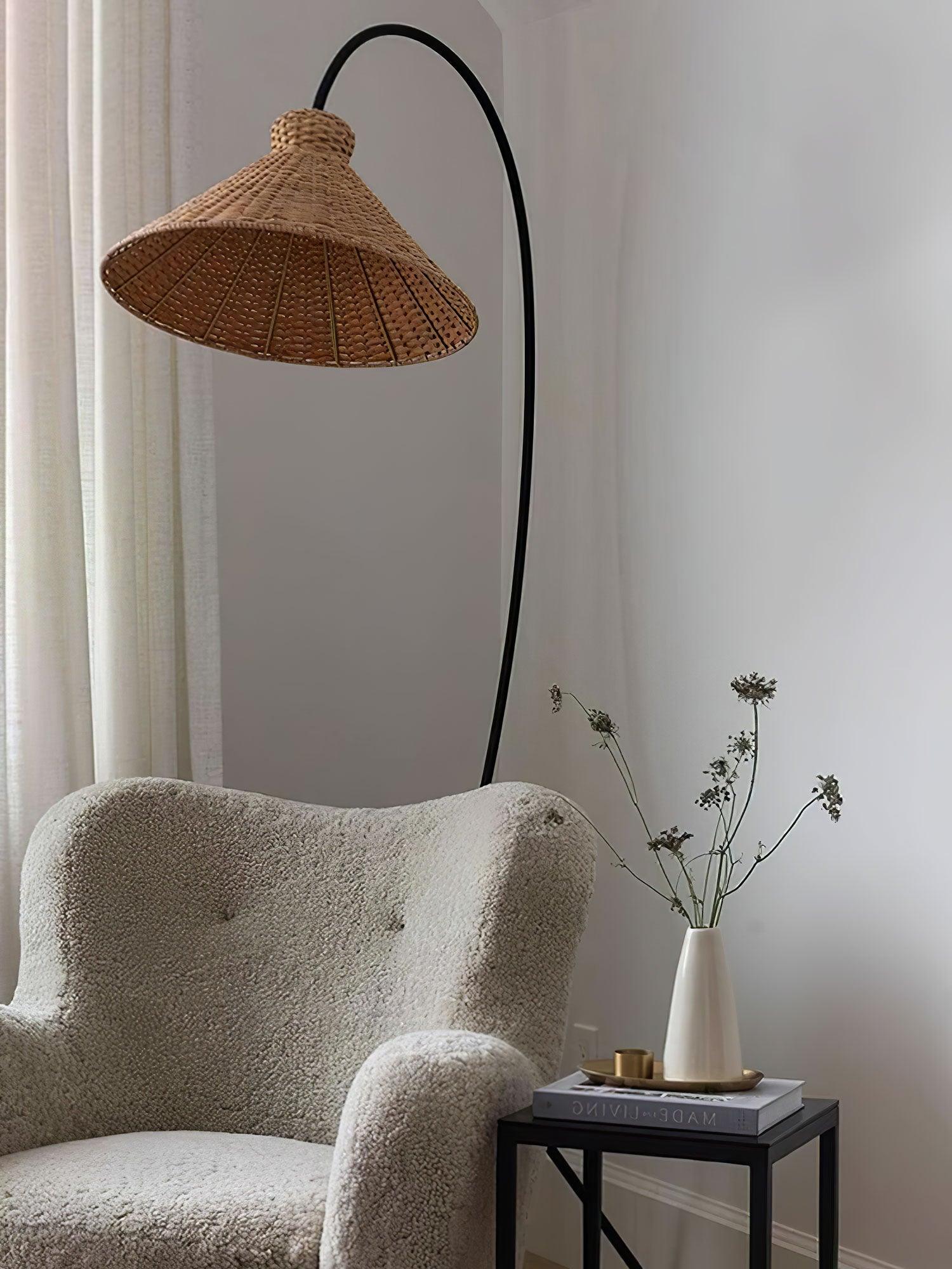 Tana Large Woven Rattan Floor Lamp Bell Shaped Standing Light for Modern Living Room