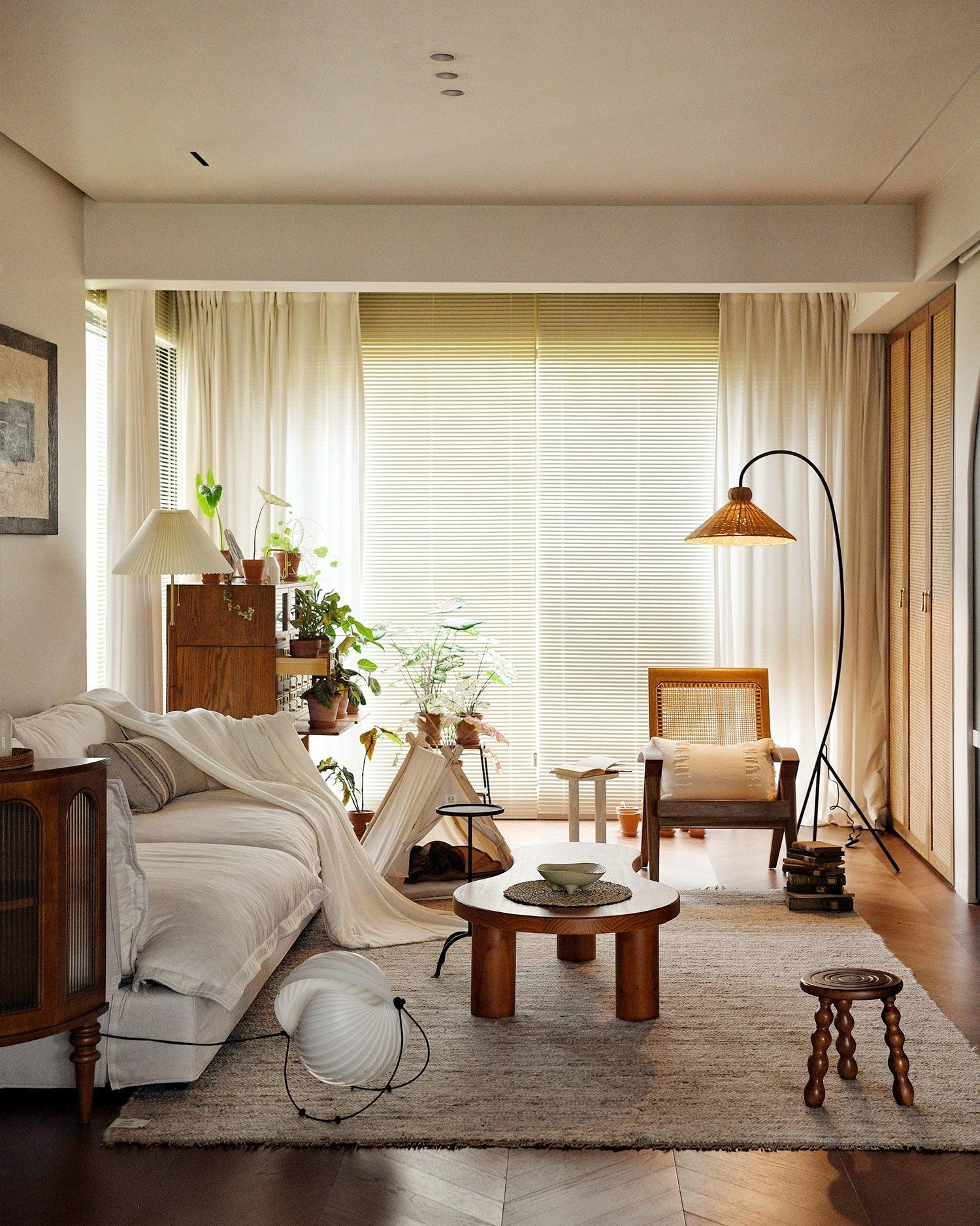 Tana Large Woven Rattan Floor Lamp Bell Shaped Standing Light for Modern Living Room