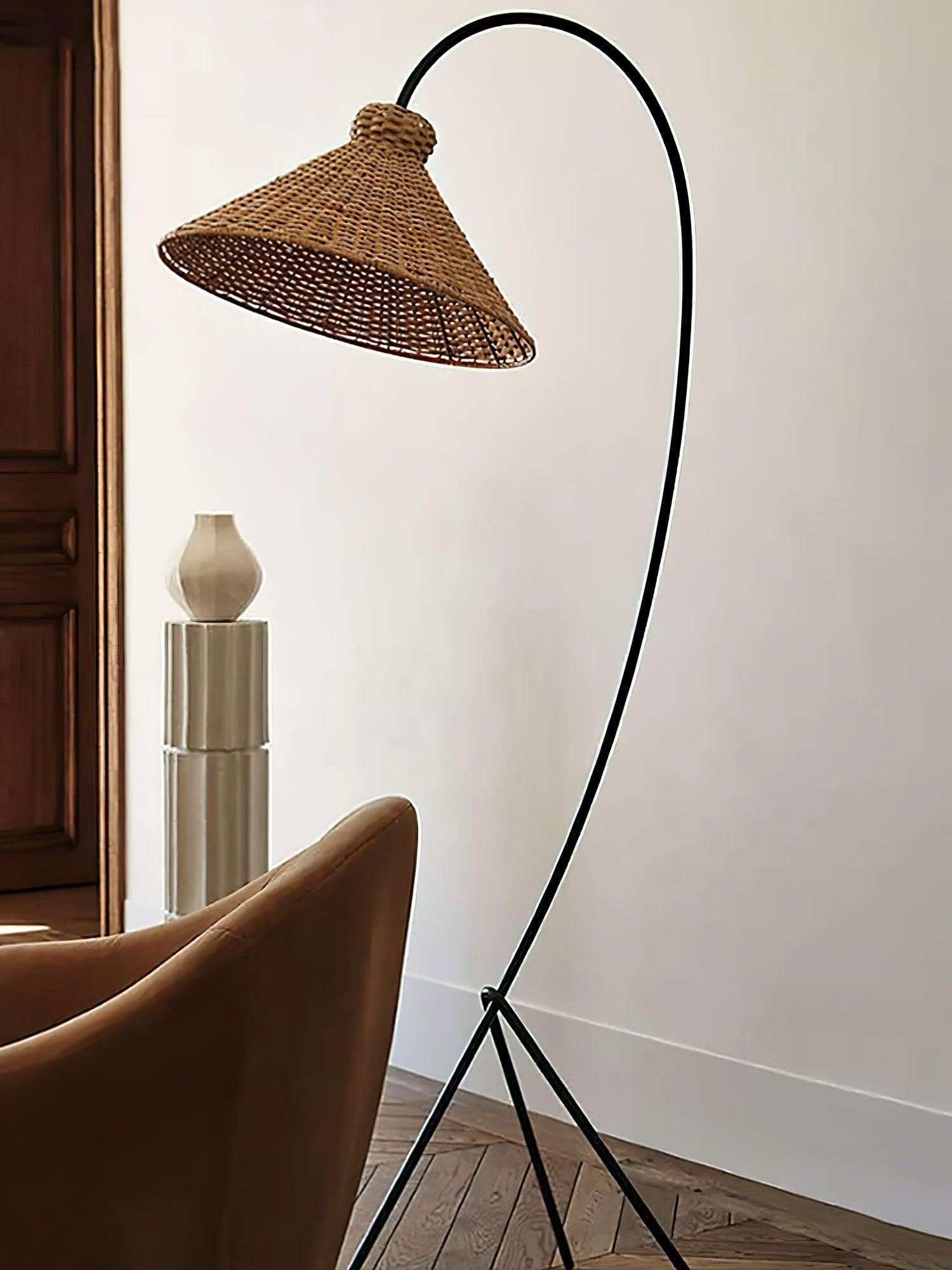 Tana Large Woven Rattan Floor Lamp Bell Shaped Standing Light for Modern Living Room