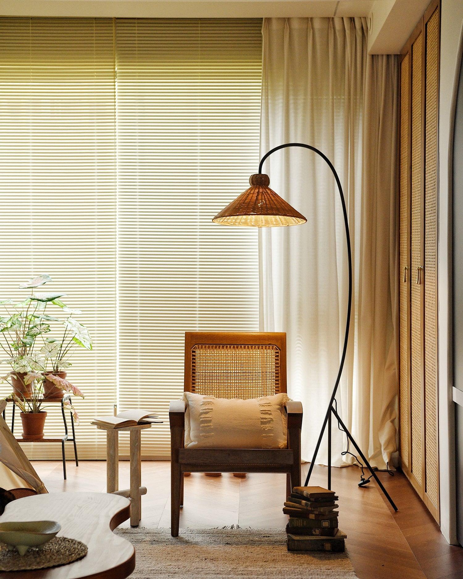 Tana Large Woven Rattan Floor Lamp Bell Shaped Standing Light for Modern Living Room