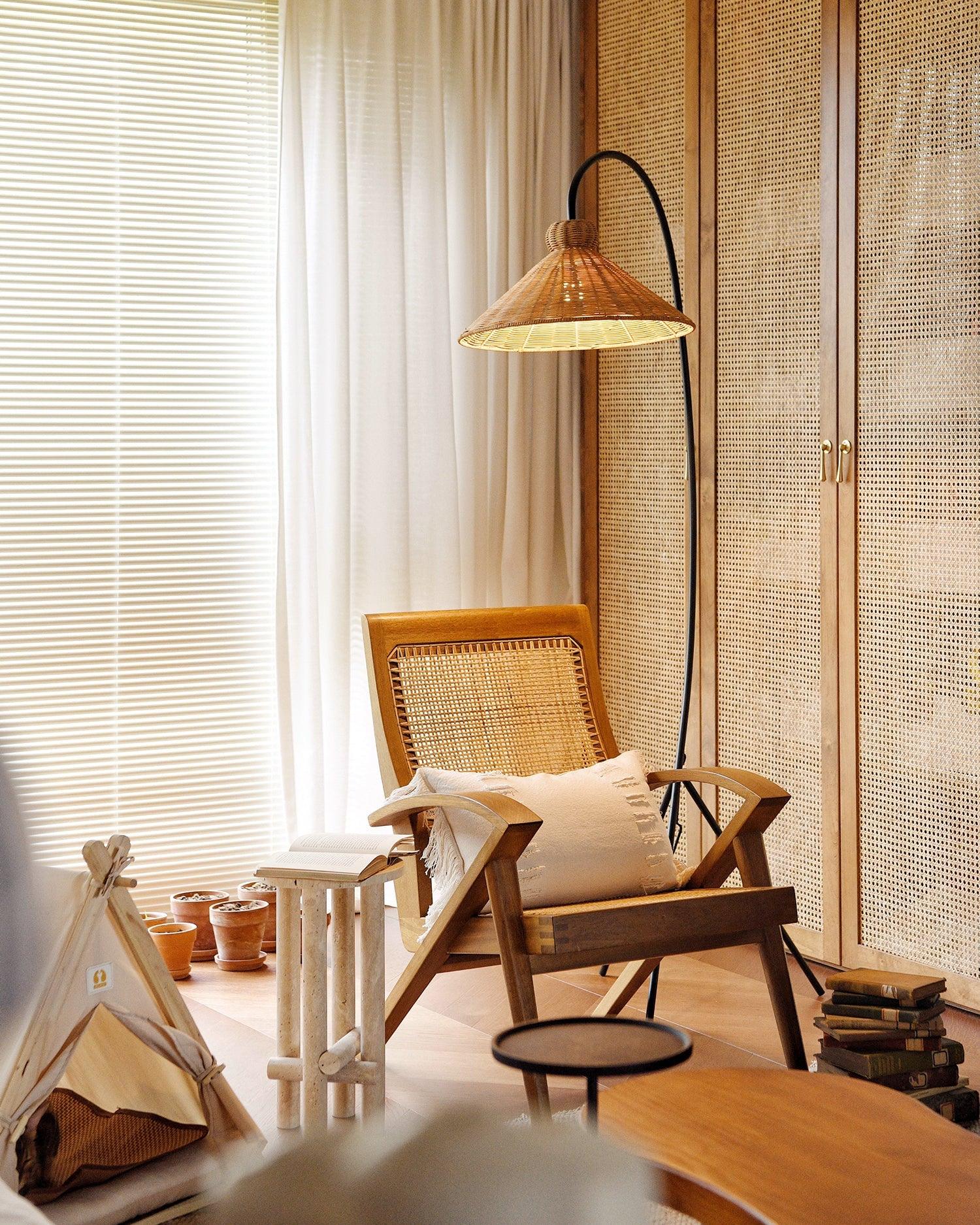 Tana Large Woven Rattan Floor Lamp Bell Shaped Standing Light for Modern Living Room