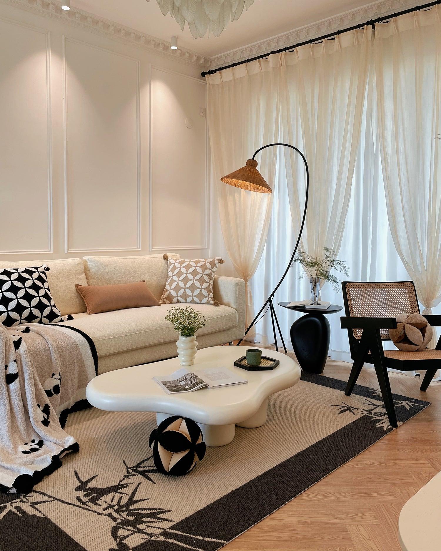 Tana Large Woven Rattan Floor Lamp Bell Shaped Standing Light for Modern Living Room