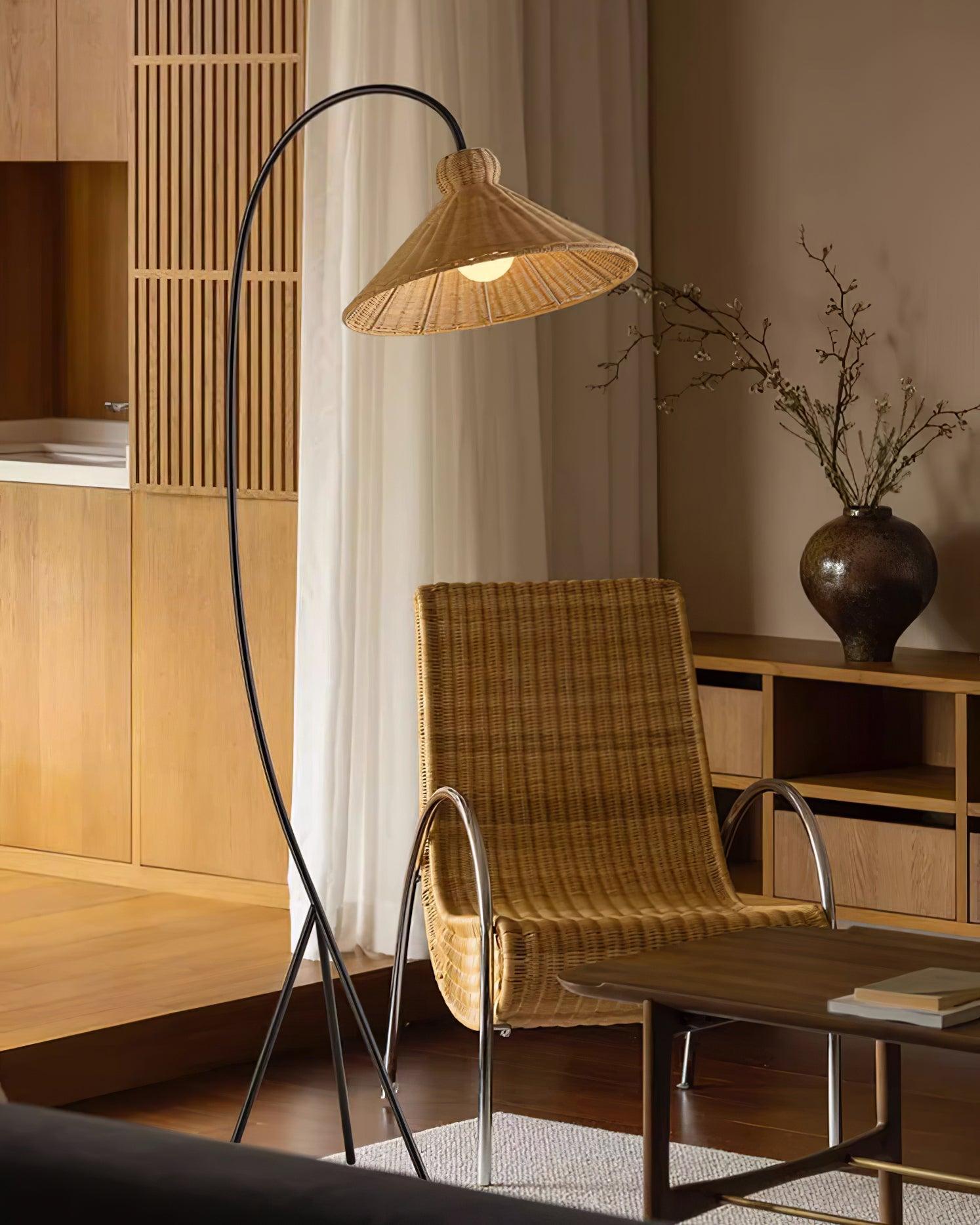 Tana Large Woven Rattan Floor Lamp Bell Shaped Standing Light for Modern Living Room