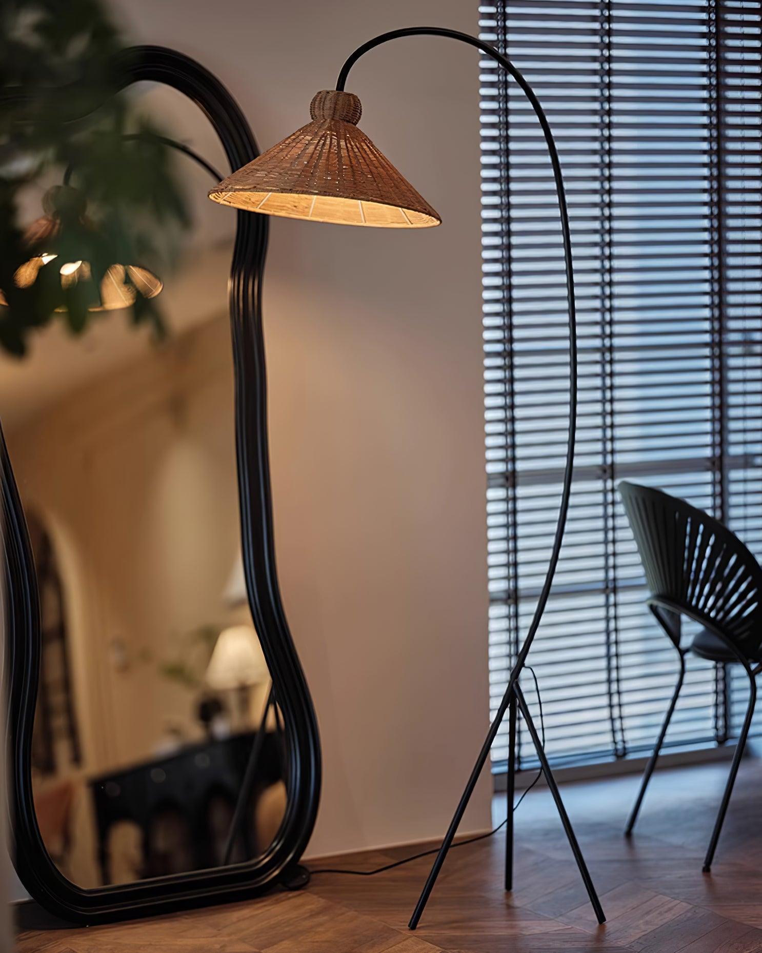 Tana Large Woven Rattan Floor Lamp Bell Shaped Standing Light for Modern Living Room