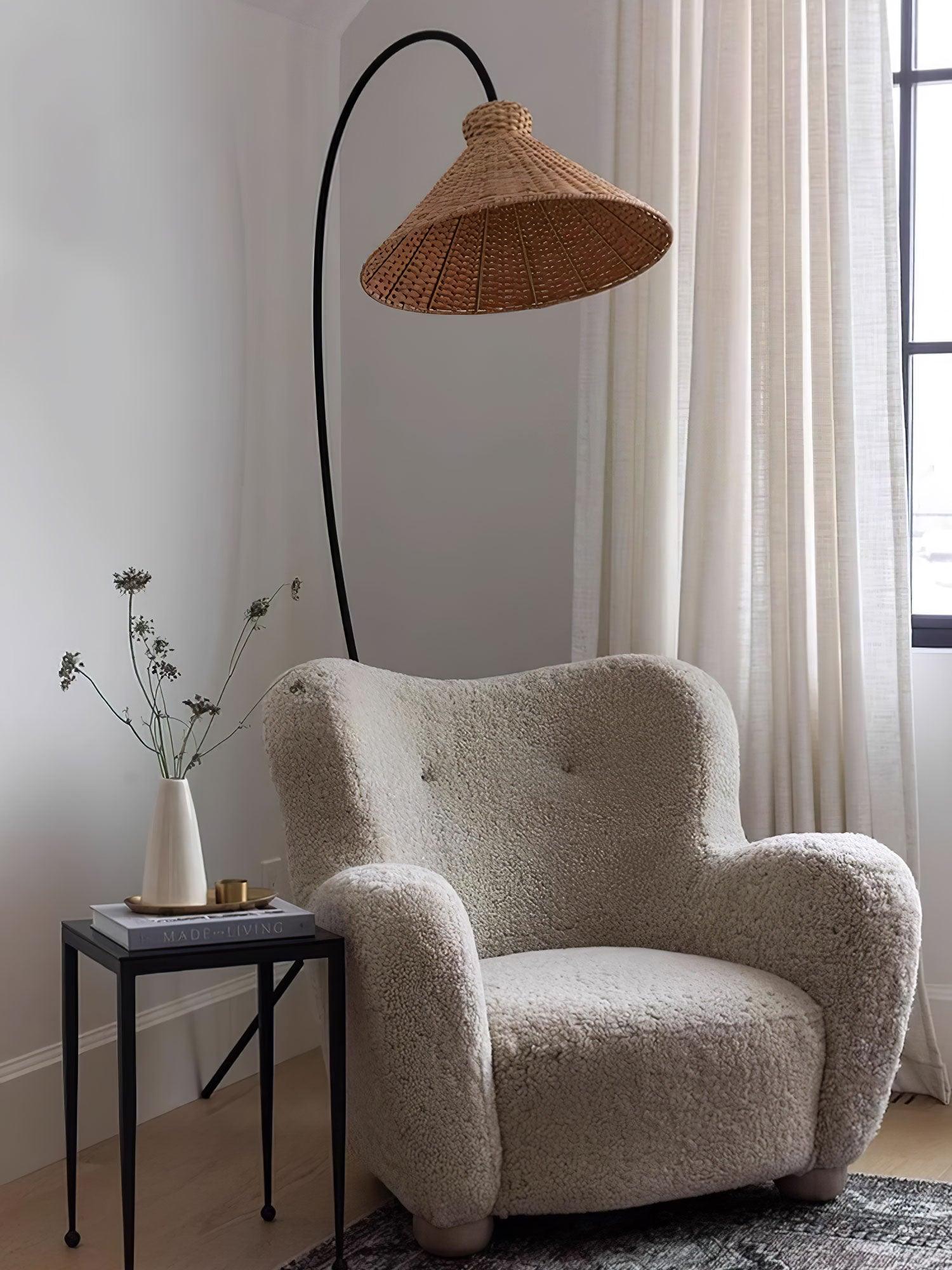 Tana Large Woven Rattan Floor Lamp Bell Shaped Standing Light for Modern Living Room