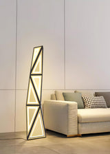 Modern Geometric Tapered Cube Floor Lamp with Integrated LED Black and Gold Finish for Living Room