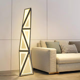 Modern Geometric Tapered Cube Floor Lamp with Integrated LED Black and Gold Finish for Living Room