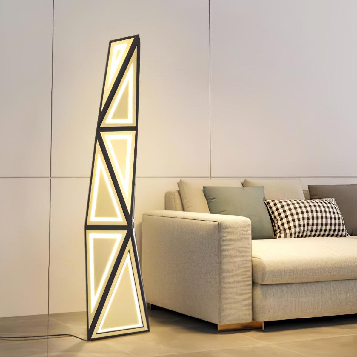 Modern Geometric Tapered Cube Floor Lamp with Integrated LED Black and Gold Finish for Living Room