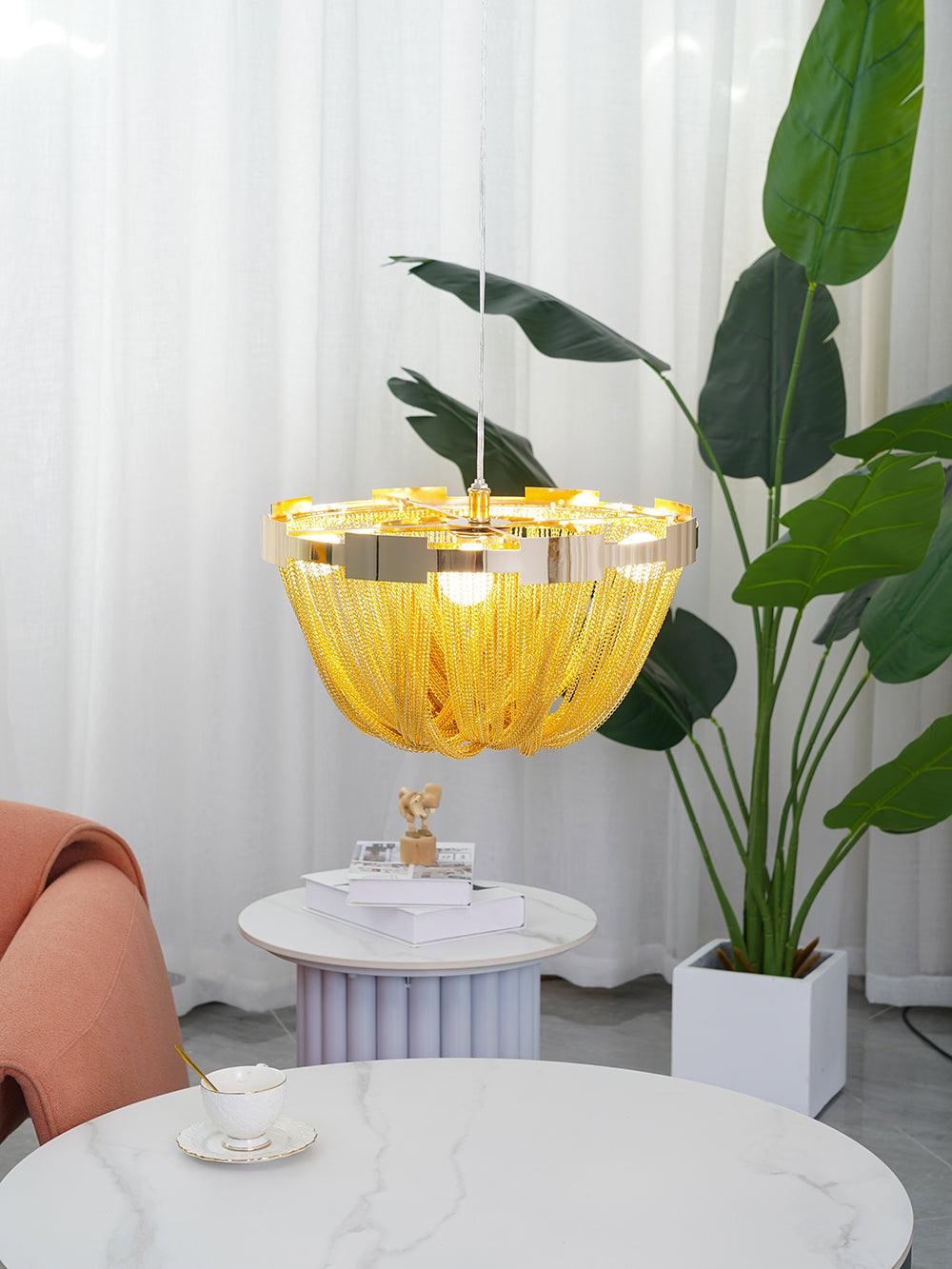 Luxury Contemporary Tassel Aluminum Chain Chandelier Modern Flush Mount Ceiling Light