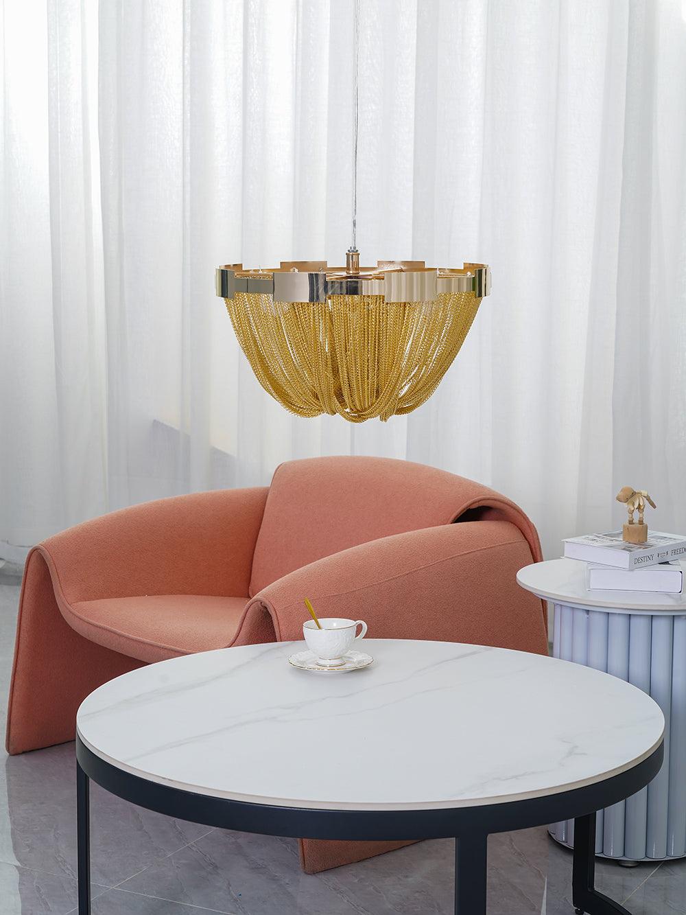 Luxury Contemporary Tassel Aluminum Chain Chandelier Modern Flush Mount Ceiling Light