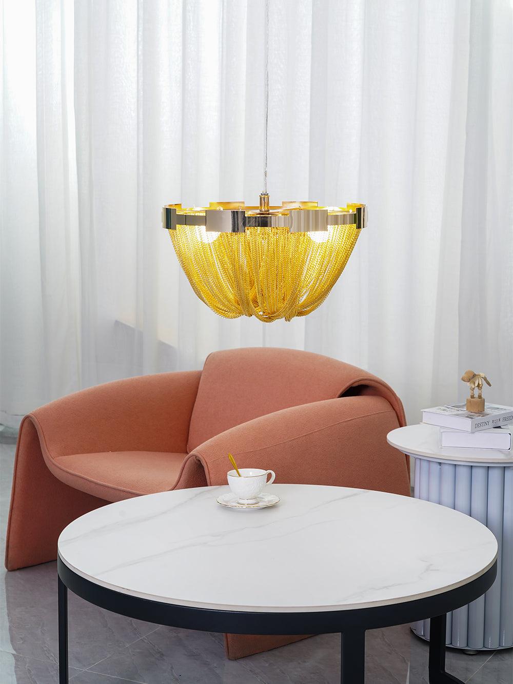 Luxury Contemporary Tassel Aluminum Chain Chandelier Modern Flush Mount Ceiling Light