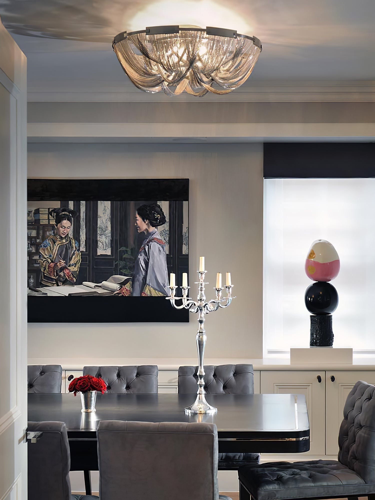 Luxury Contemporary Tassel Aluminum Chain Chandelier Modern Flush Mount Ceiling Light