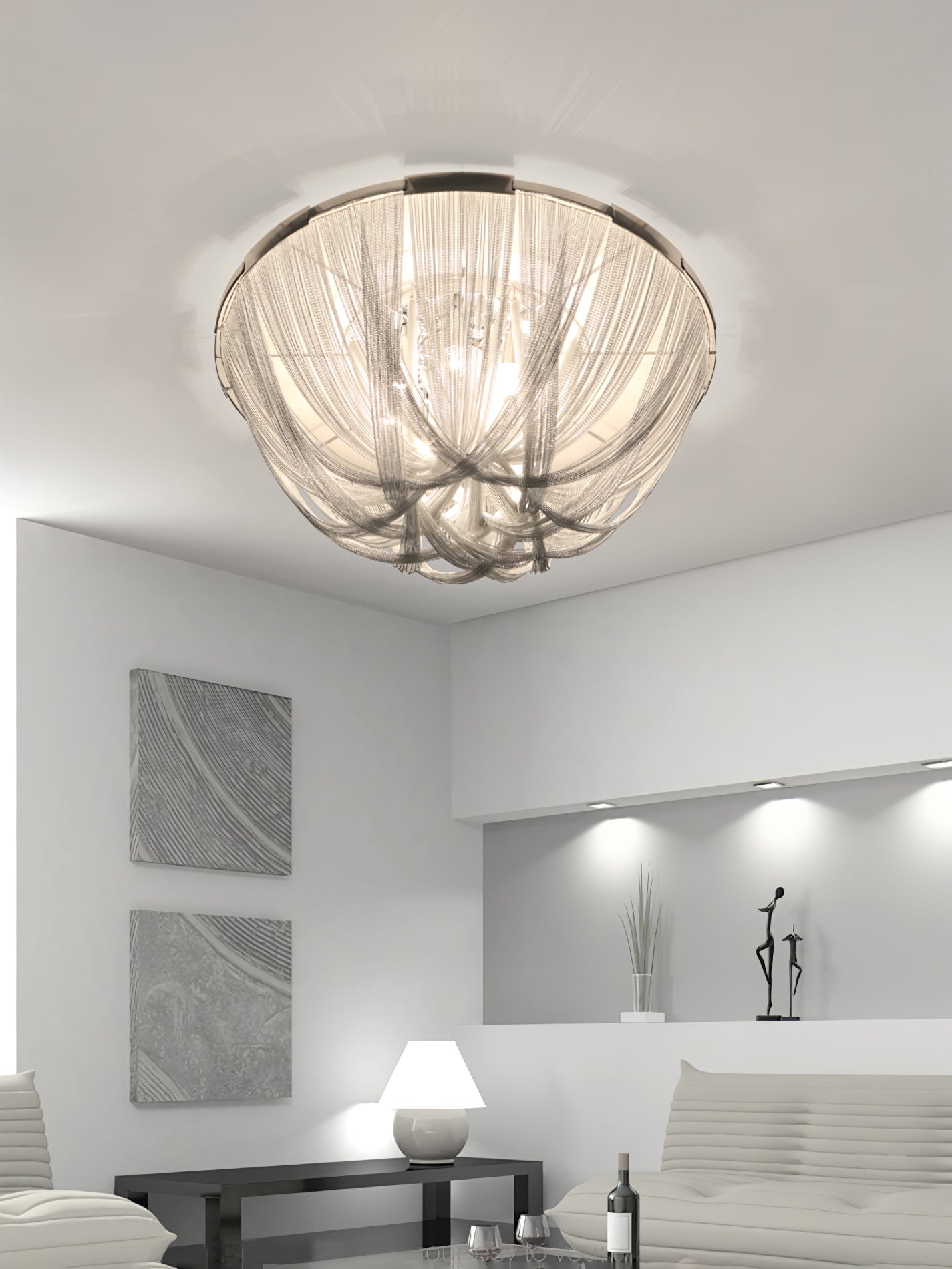 Luxury Contemporary Tassel Aluminum Chain Chandelier Modern Flush Mount Ceiling Light