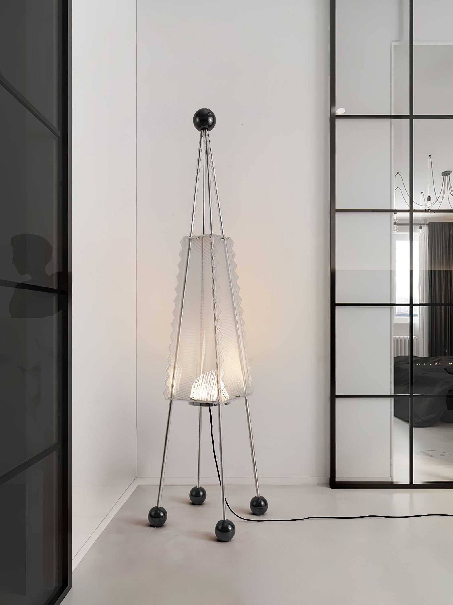 Tent Geometric Acrylic Floor Lamp Modern Stainless Steel Standing Light with 3 Color LED