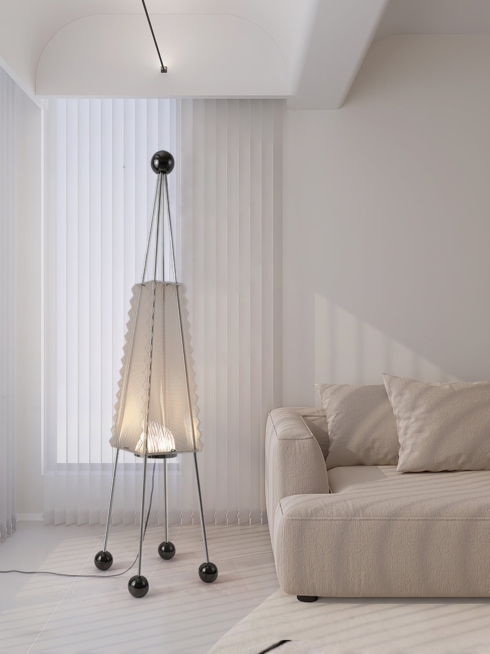 Tent Geometric Acrylic Floor Lamp Modern Stainless Steel Standing Light with 3 Color LED