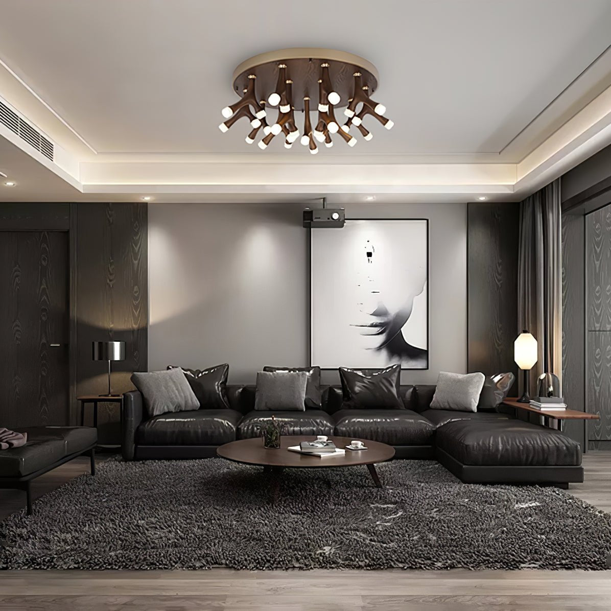 Tentacle Modern Wood LED Ceiling Lamp Multi Arm Integrated Flush Mount Lighting