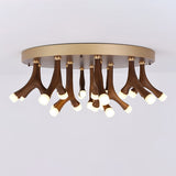 Tentacle Modern Wood LED Ceiling Lamp Multi Arm Integrated Flush Mount Lighting