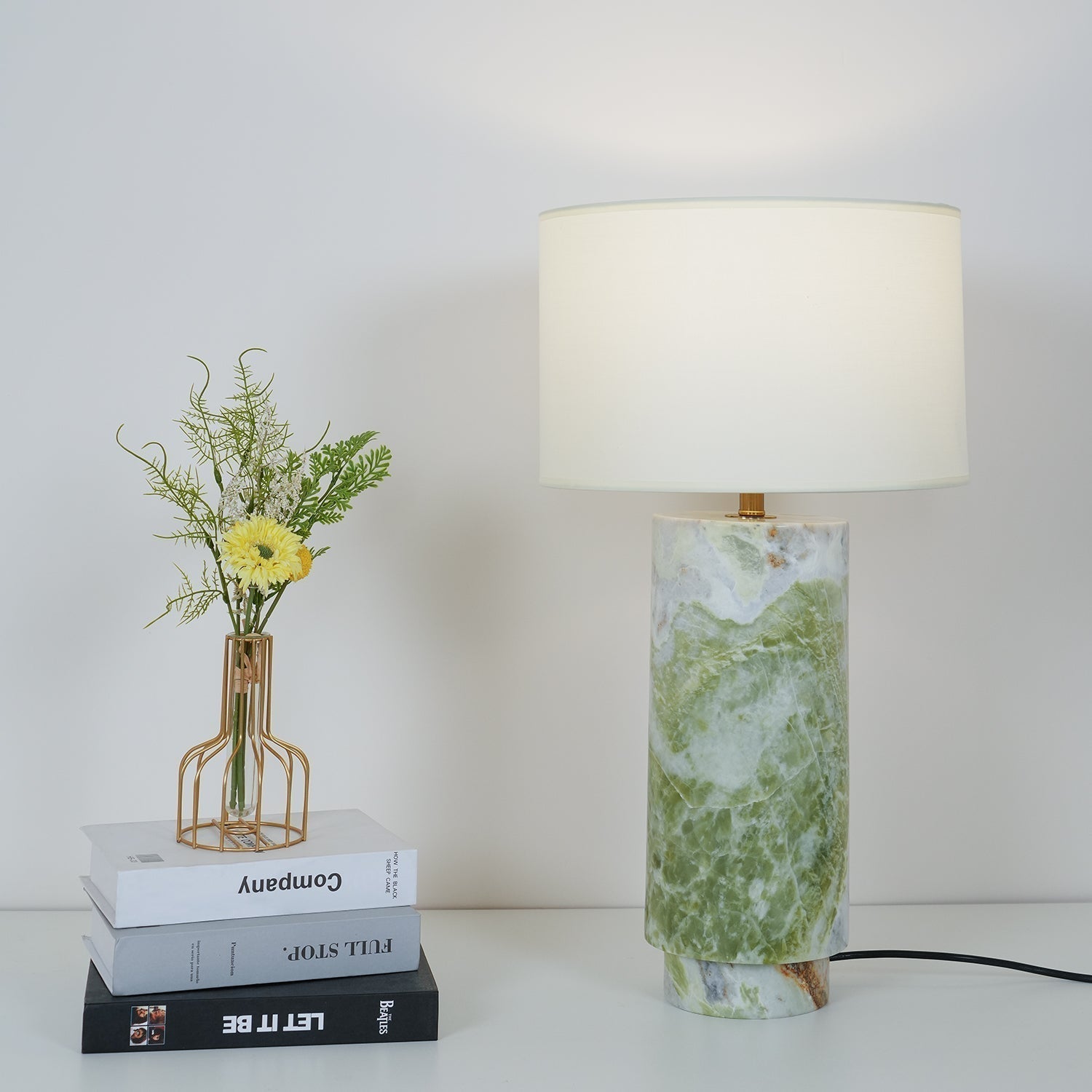 Modern Marble Base Table Lamp with Fabric Shade for Bedside and Living Room Lighting