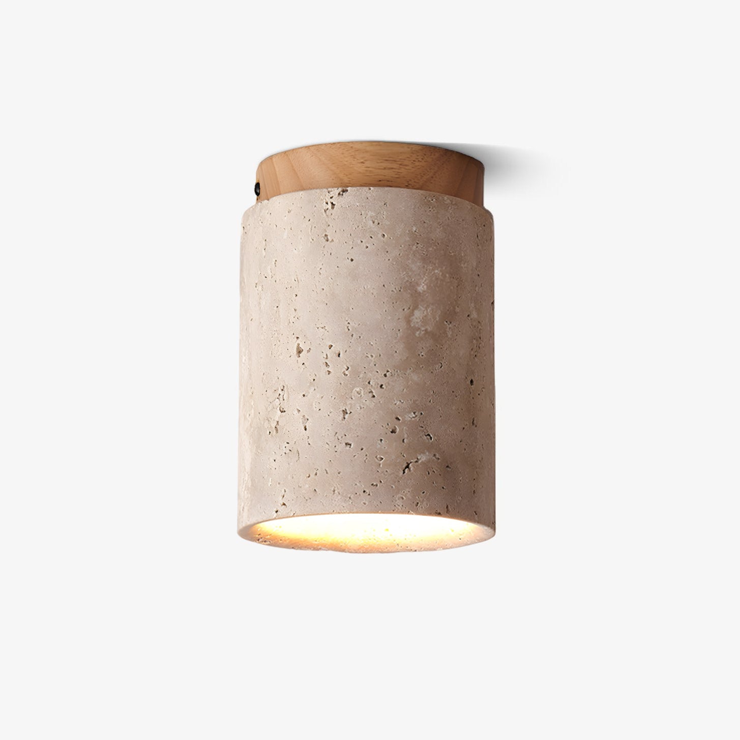 Modern Travertine Stone Cylinder Flush Mount Ceiling Light with Wood Finishes