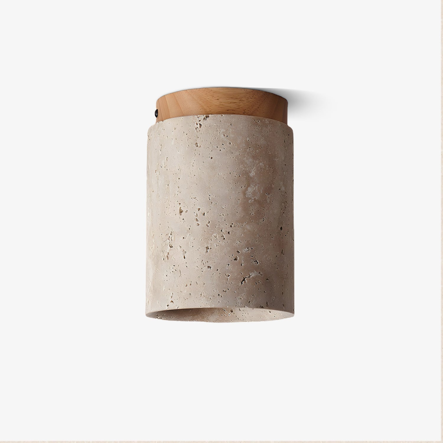 Modern Travertine Stone Cylinder Flush Mount Ceiling Light with Wood Finishes