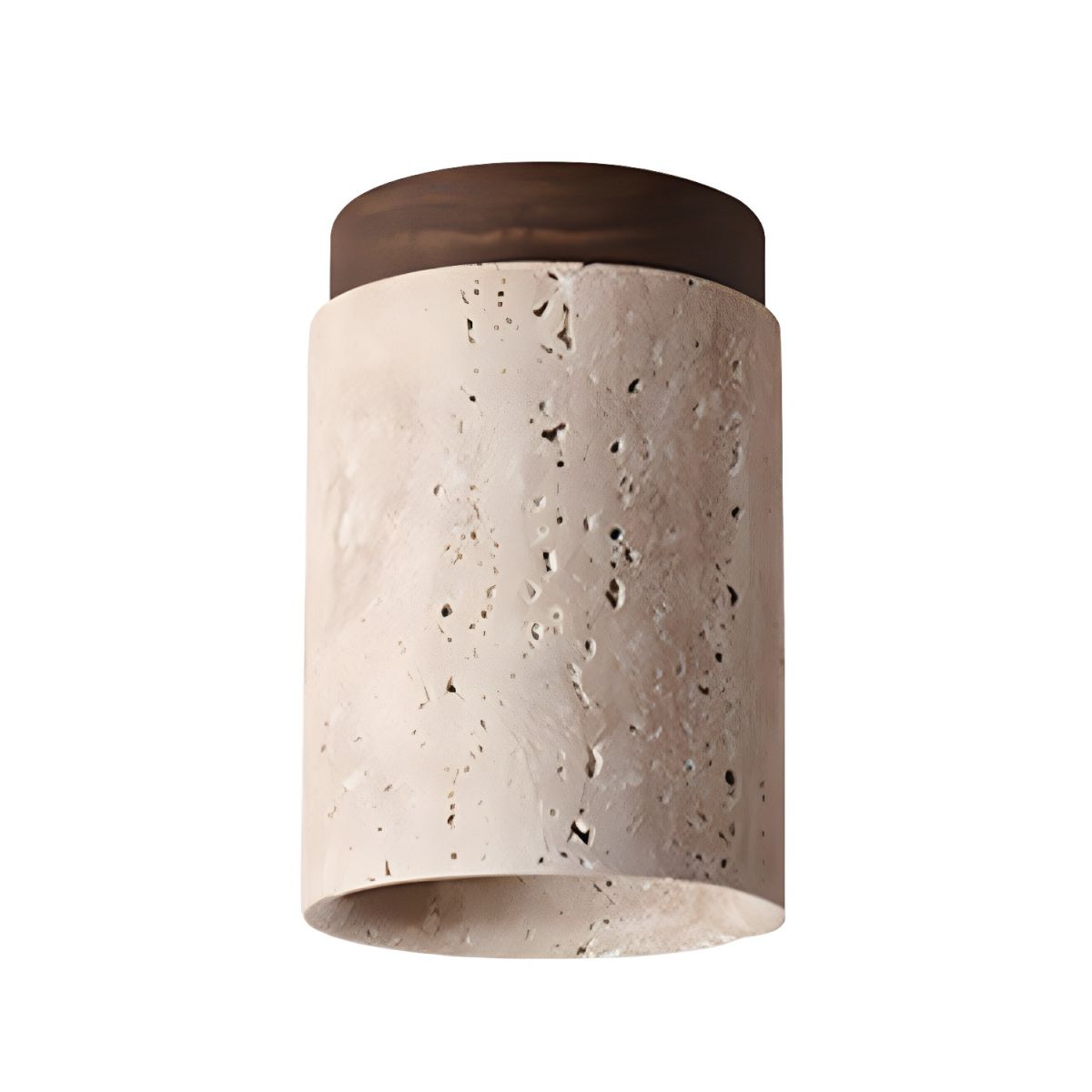 Modern Travertine Stone Cylinder Flush Mount Ceiling Light with Wood Finishes