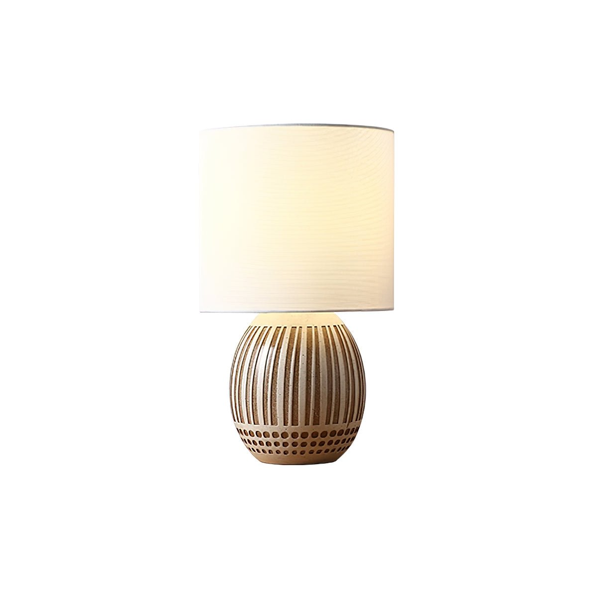 Modern Striped Ceramic Table Lamp with White Shade for Bedside and Living Room Reading