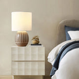 Modern Striped Ceramic Table Lamp with White Shade for Bedside and Living Room Reading
