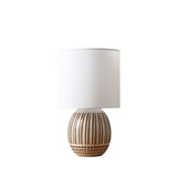 Modern Striped Ceramic Table Lamp with White Shade for Bedside and Living Room Reading