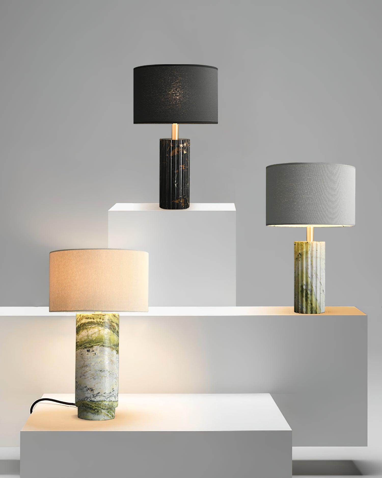 Modern Marble Base Table Lamp with Fabric Shade for Bedside and Living Room Lighting