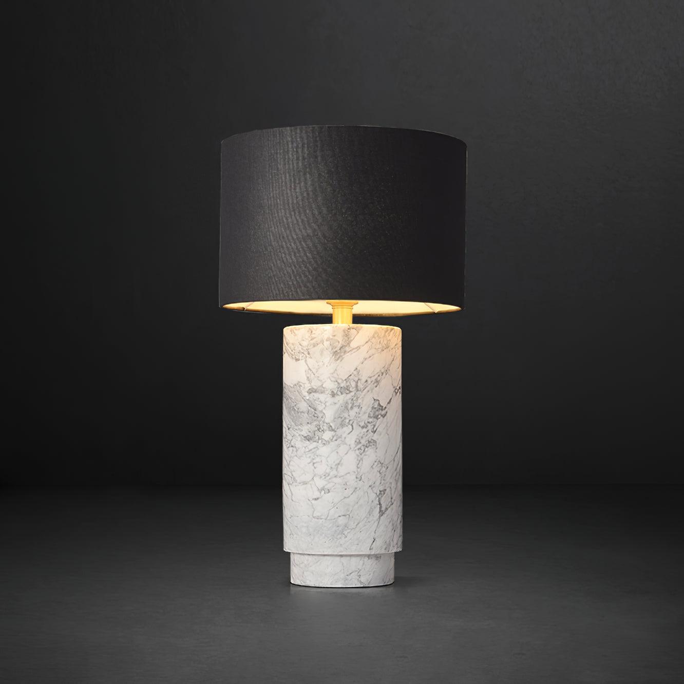 Modern Marble Base Table Lamp with Fabric Shade for Bedside and Living Room Lighting