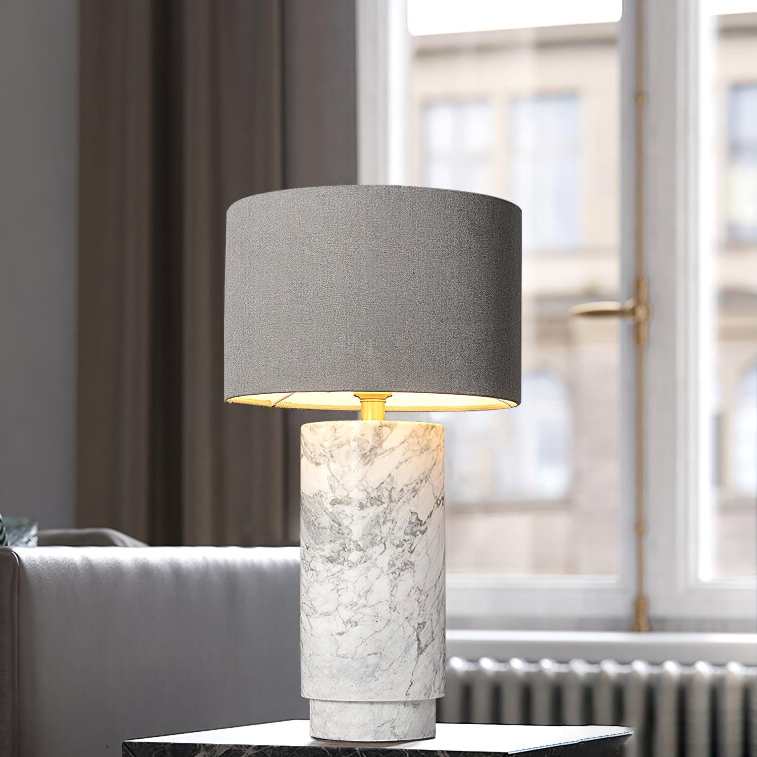 Modern Marble Base Table Lamp with Fabric Shade for Bedside and Living Room Lighting
