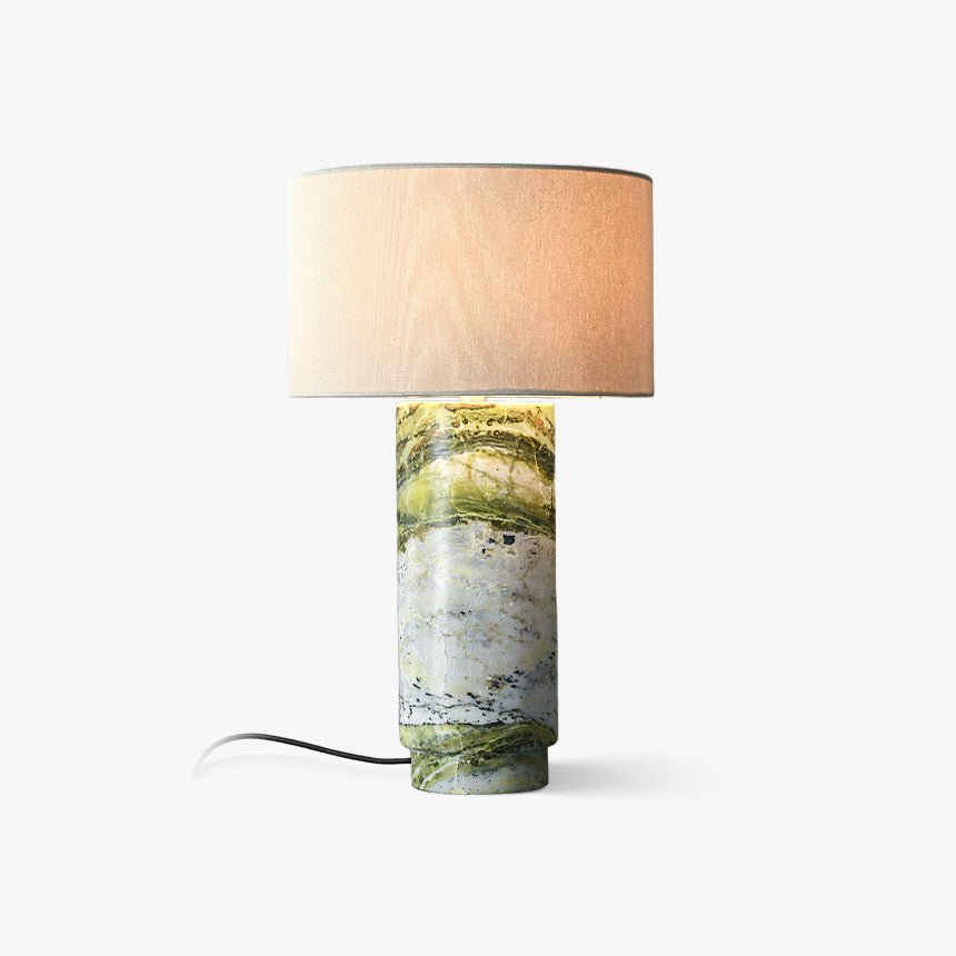 Modern Marble Base Table Lamp with Fabric Shade for Bedside and Living Room Lighting