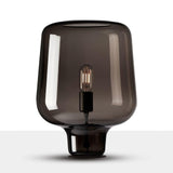 Modern Smoke Gray Glass Lantern Table Lamp with Contemporary Metal Frame for Bedside and Living Room