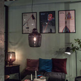 Modern Smoke Gray Glass Lantern Table Lamp with Contemporary Metal Frame for Bedside and Living Room