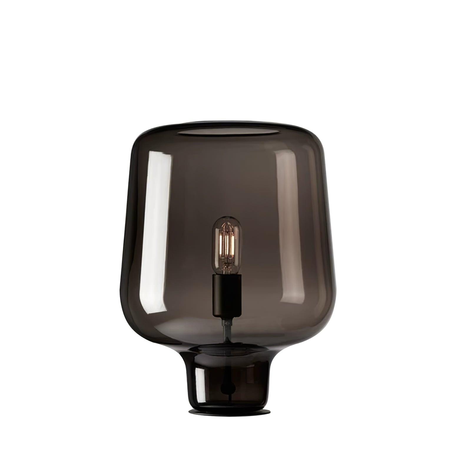Modern Smoke Gray Glass Lantern Table Lamp with Contemporary Metal Frame for Bedside and Living Room