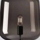 Modern Smoke Gray Glass Lantern Table Lamp with Contemporary Metal Frame for Bedside and Living Room