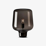 Modern Smoke Gray Glass Lantern Table Lamp with Contemporary Metal Frame for Bedside and Living Room