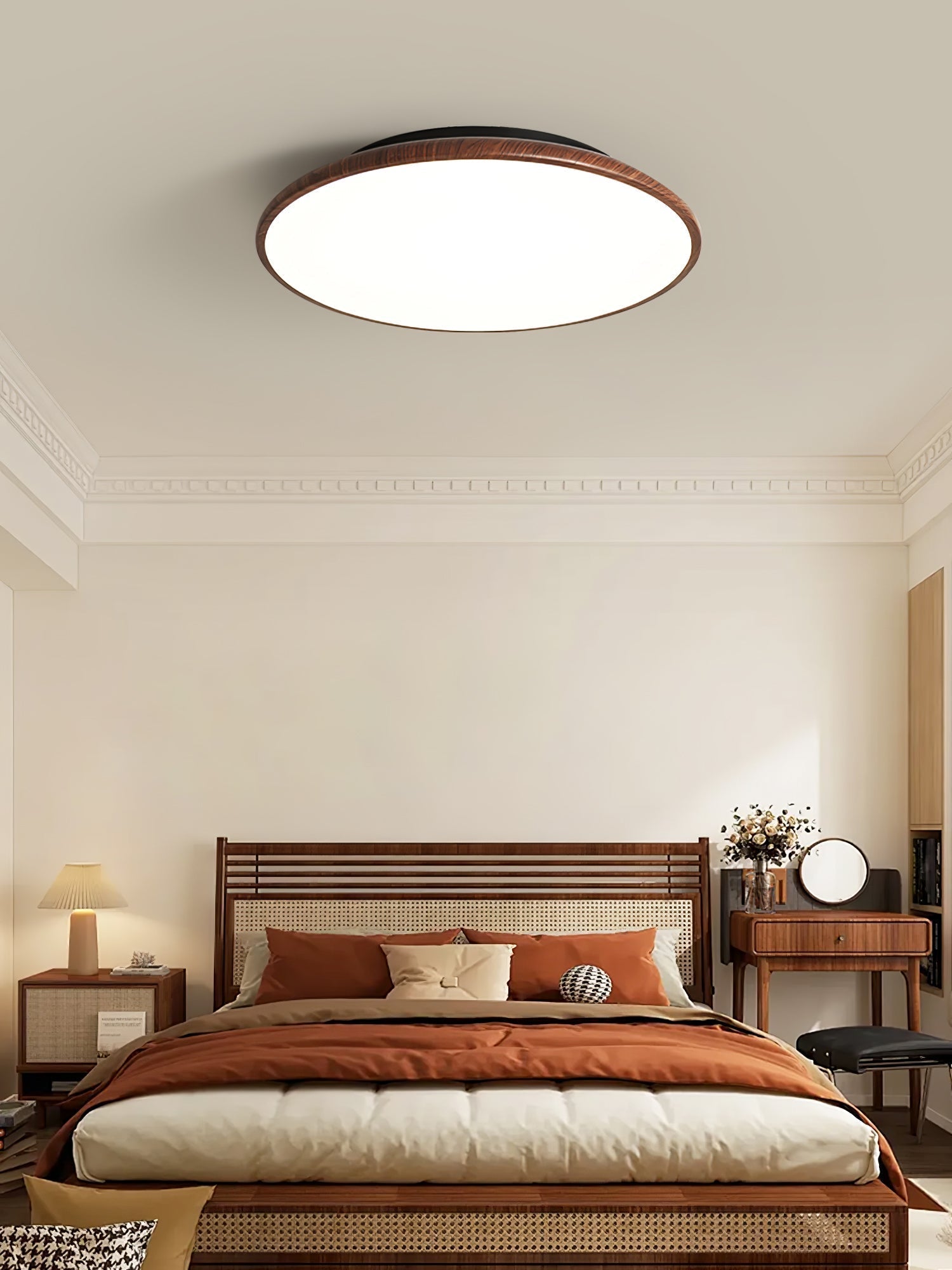 Modern Minimalist Geometric LED Ceiling Light with Walnut Wood Grain Finish