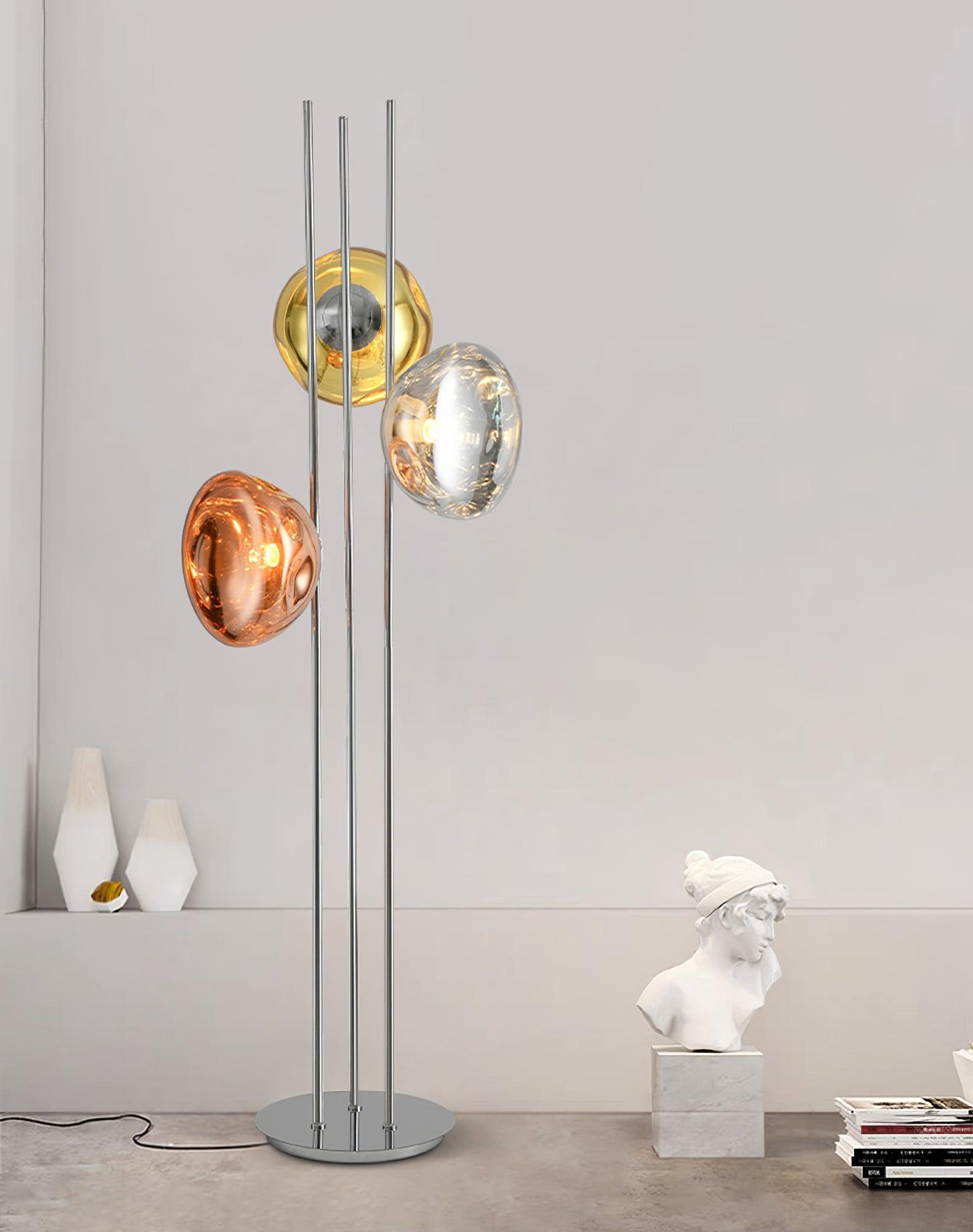Modern Trio Lava Glass Standing Lamp with Three Chrome Orbs for Ambient Home Lighting