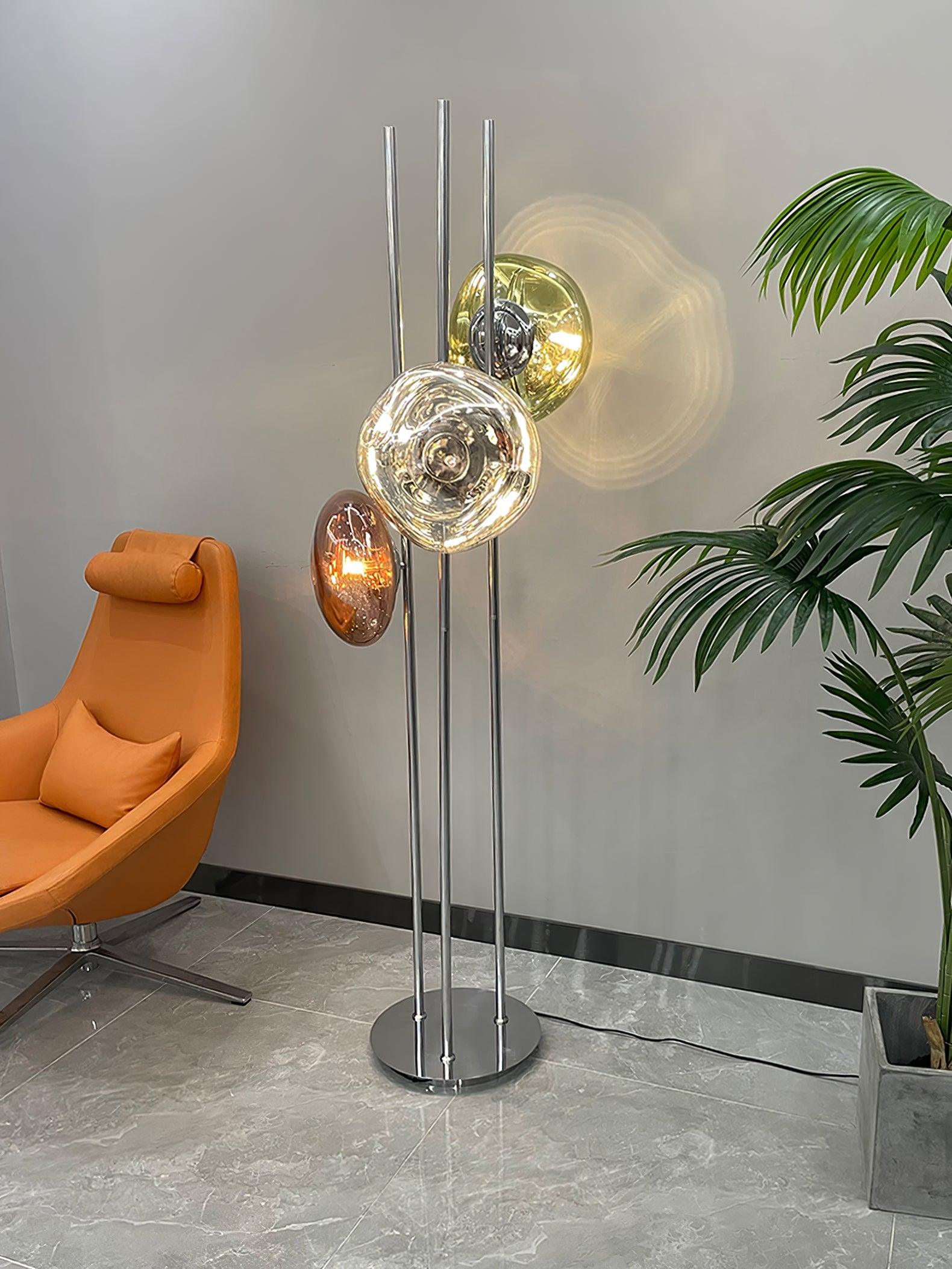 Modern Trio Lava Glass Standing Lamp with Three Chrome Orbs for Ambient Home Lighting