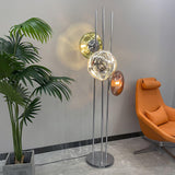 Modern Trio Lava Glass Standing Lamp with Three Chrome Orbs for Ambient Home Lighting