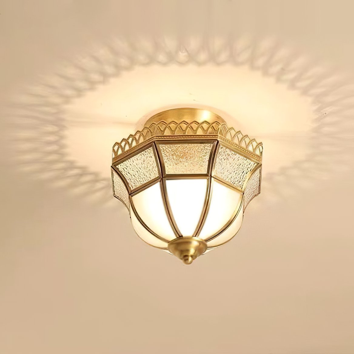vintage-tiffany-style-brass-ceiling-light-white-glass-shade-semi-flush-mount-fixture