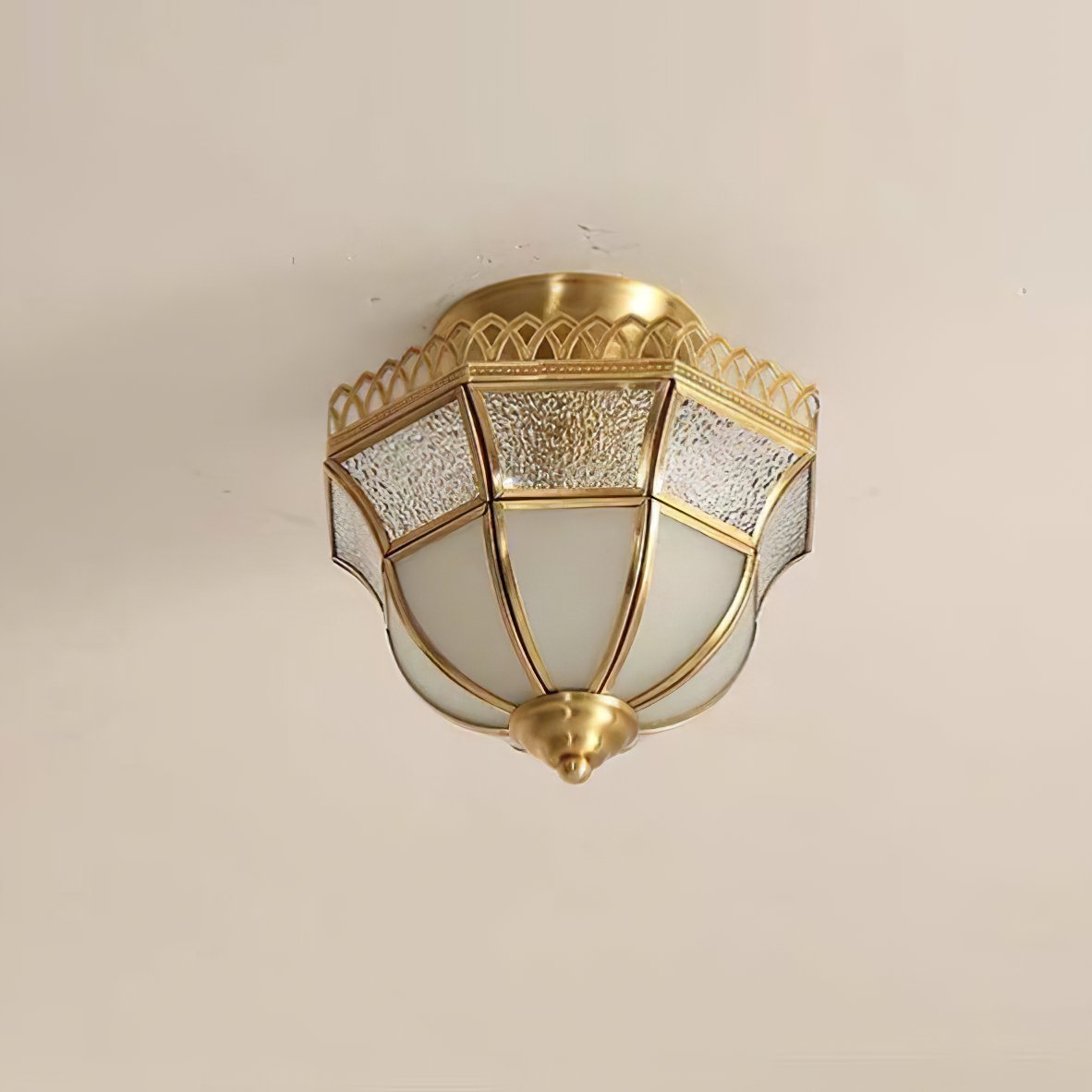 vintage-tiffany-style-brass-ceiling-light-white-glass-shade-semi-flush-mount-fixture